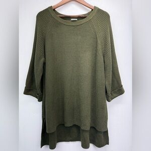Mote size XXL Women’s Olive Green 3/4 Cuffed Sleeve High Low Ribbed Knit Sweater